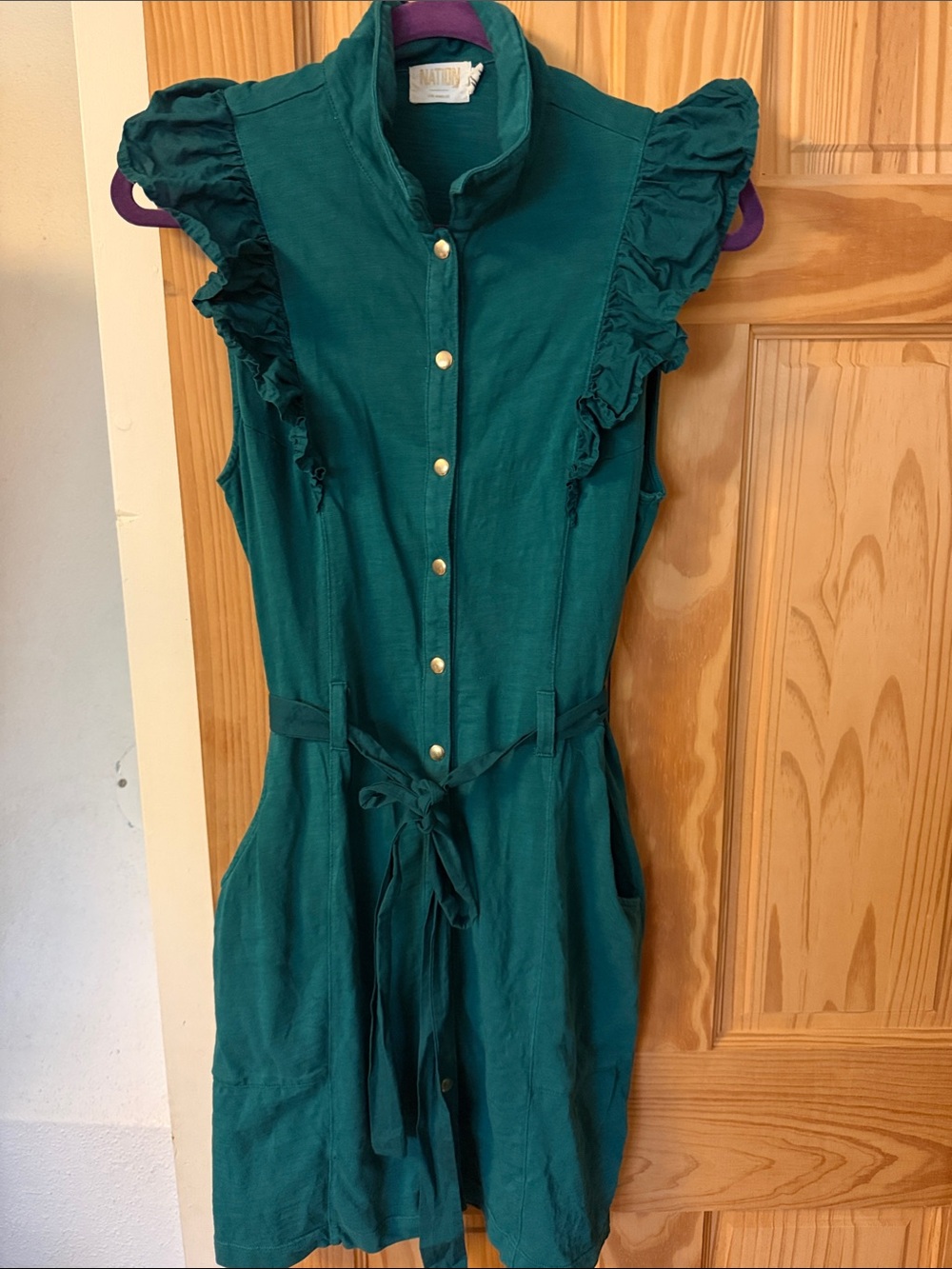 Nation LTD Teal Ruffle Sleeve Mini Dress